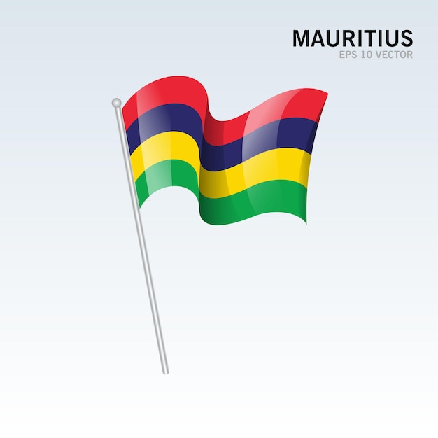Mauritius waving flag isolated on gray
