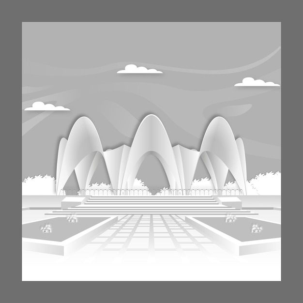 Mausoleum of Three Leaders, Dhaka in Bangladesh skyline in paper style vector illustration