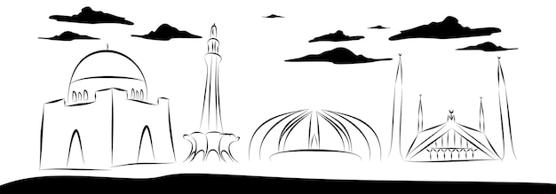 Mausoleum van QuaideAzam Pakistan Monument Faisal Mosque Minar e Pakistan vector banner