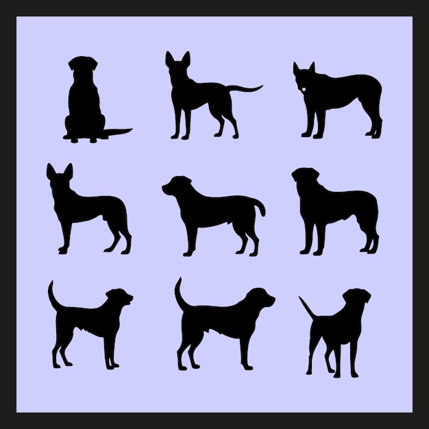 Vettore max set di silhouette di cane clipart su uno sfondo a colori esadecimali