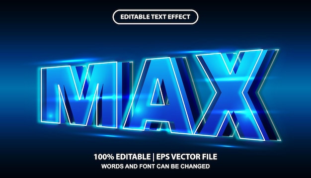 Max editable text effect template, 3d lettering with blue neon light font effect style