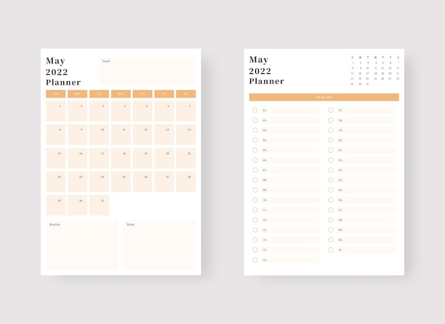 May 2022 planner template set Set of planner and to do list