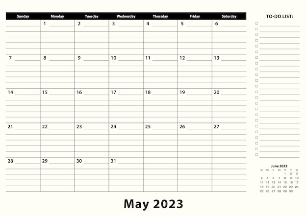 Calendario mensile da scrivania per affari di maggio 2023