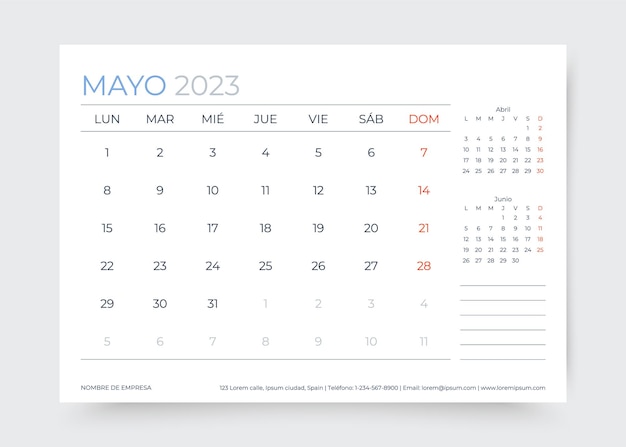 May 2023 year calendar in spanish monthly planner template vector illustration