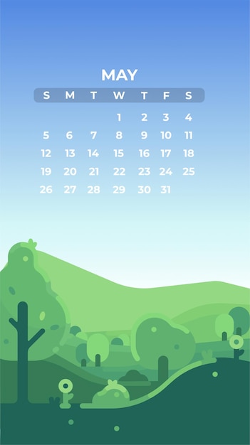 Vector may 2024 calendar with spring illustration