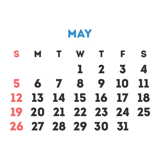 Vector may 2024 month calendar vector illustration