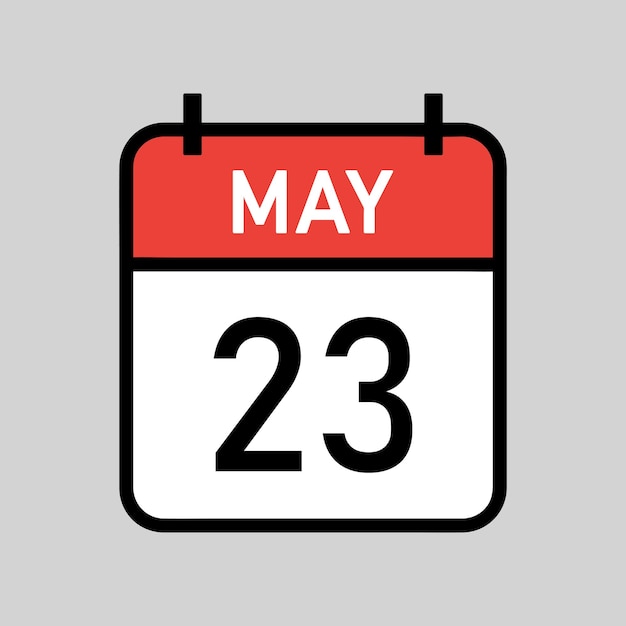 May 23 red and white color calendar page with black outline ...