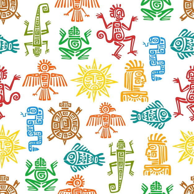 Maya aztec totems seamless pattern background