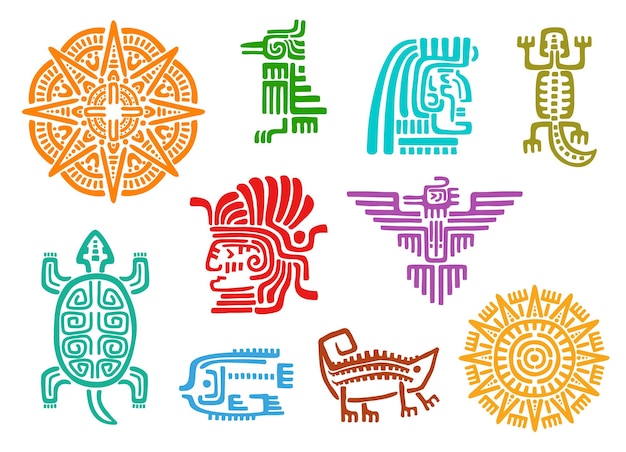 Maya azteekse totems dierlijke vogel zon en god