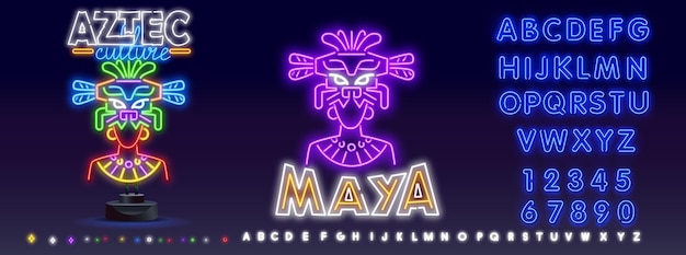 Maya beschaving achtergrond samenstelling van etnische menselijke karakters traditionele symbolen en abstracte vormen met bewerkbare tekst vector illustratie