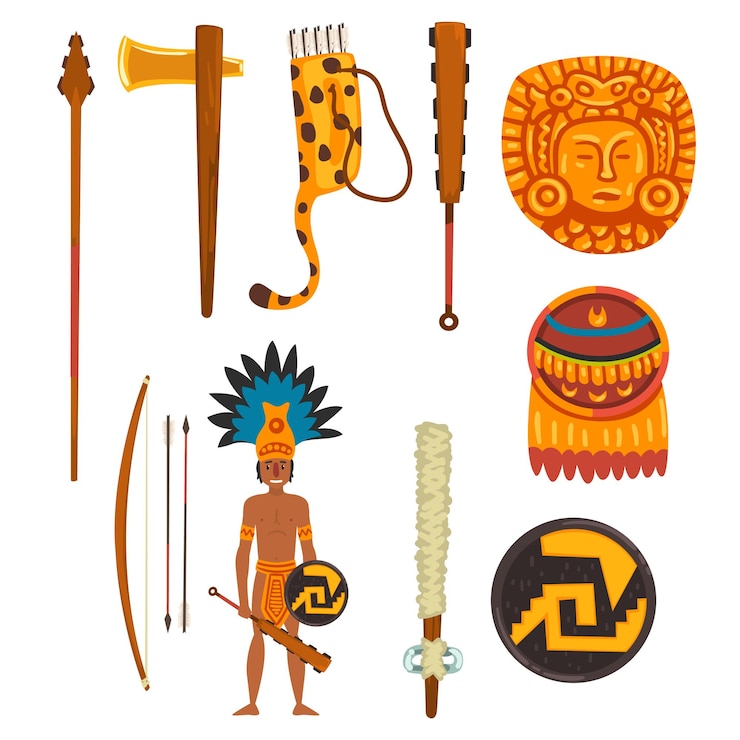 Vector maya civilization symbols set ancient american tribal culture elements vector illustration on a