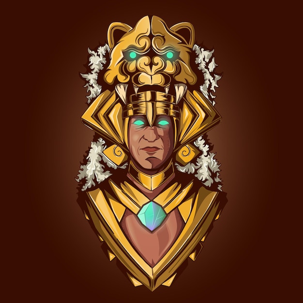 Maya-inwoner gekleed in goud met jaguar-ornament