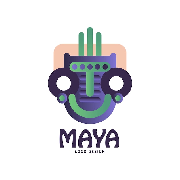 Maya logo origineel ontwerp embleem met tribale masker Aztec teken vector illustratie op een witte