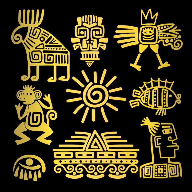 Maya style gold linear totem icons