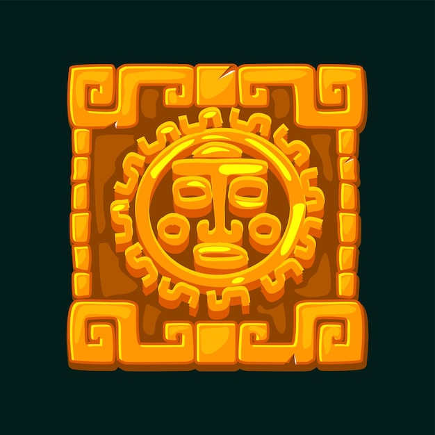 Vector maya symbol the sun in a stone frame aztec sun symbol for your 2d game or slots games