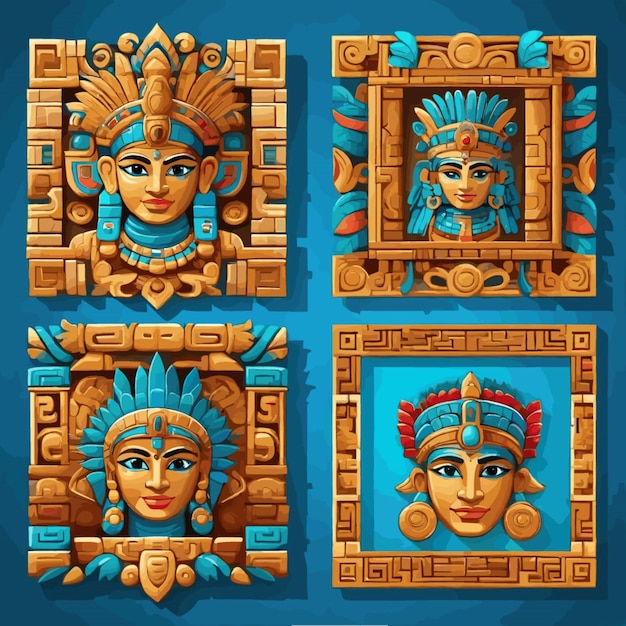 mayan art frames vector on white background