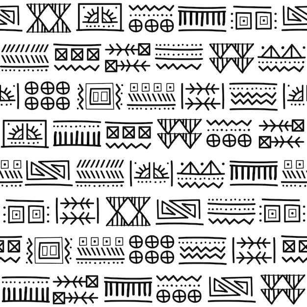 Mayan patchwork seamless pattern Black and white colors