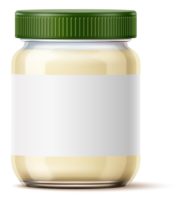 Vector mayonnaise jar mockup. realistic sauce in glass with blank label