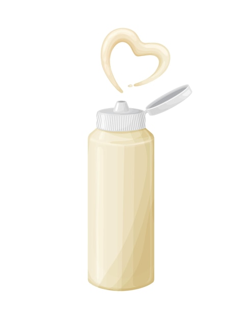 Vettore salsa di maionese in bottiglia con spruzzata di cuore illustrazione del fumetto