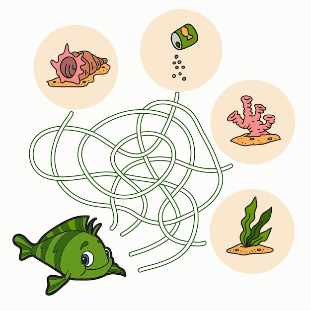 Maze activity Game for children cute fish