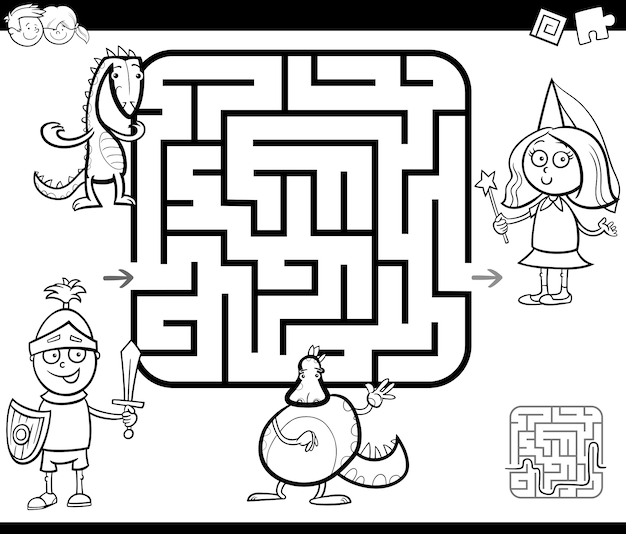 Maze activity game with fantasy characters