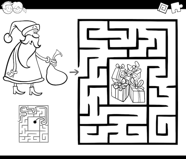 Maze activity game with santa claus