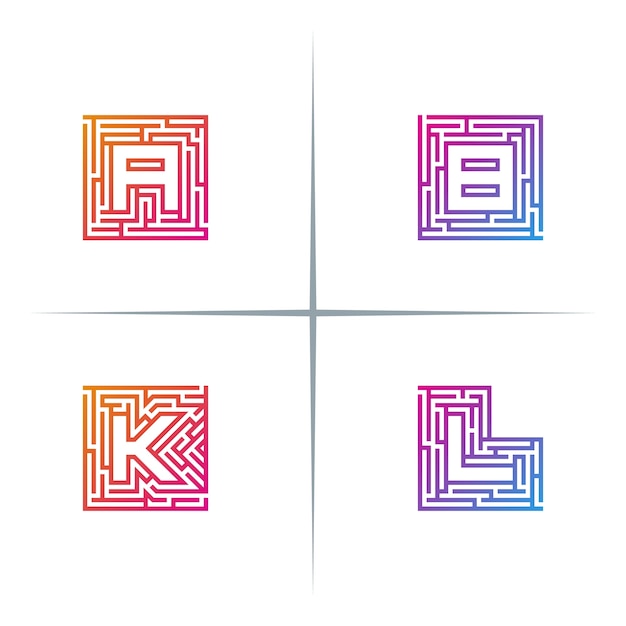 Vettore maze alphabet letter logo design set