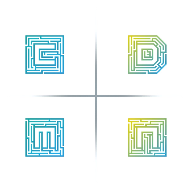 Vector maze beginletter logo ontwerpset