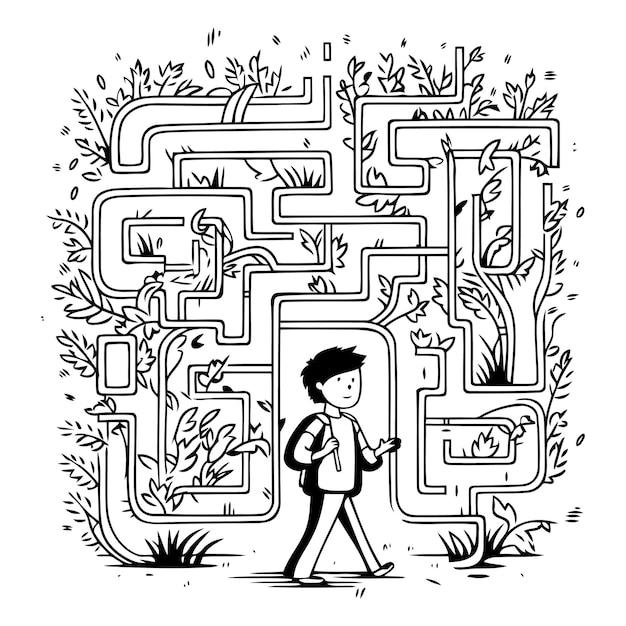 Vector maze boy educational game for kids labyrinth conundrum