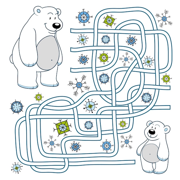 Maze education game for children. Two polar bears