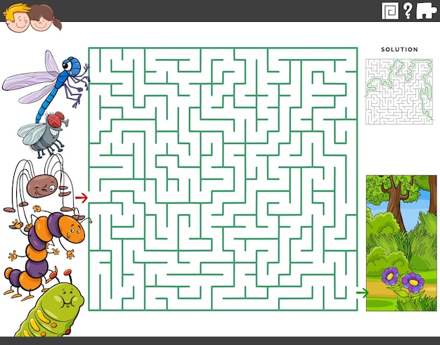만화 곤충과 초원 미로 교육 게임