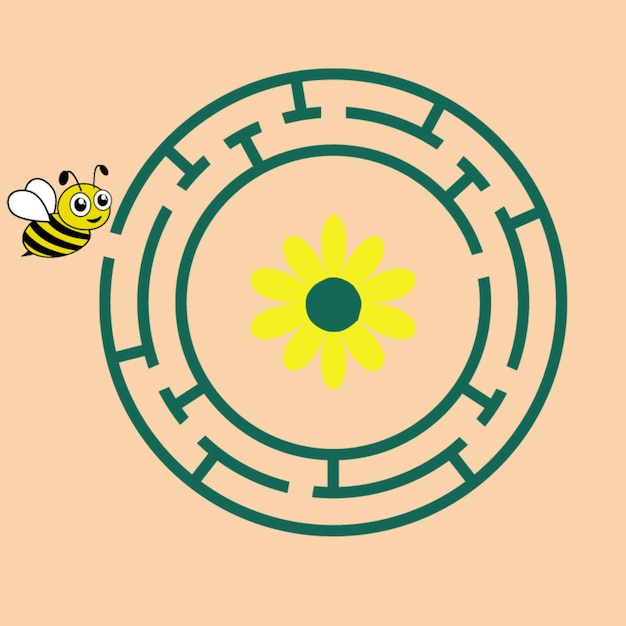 Vector maze game between the bee's up and the flower's favorite