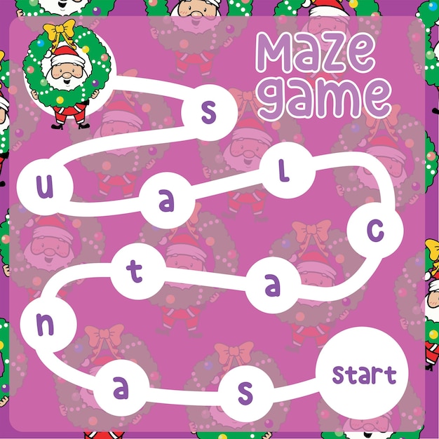 Vector maze game for children. christmas worksheet. educational printable sheet. vector file.