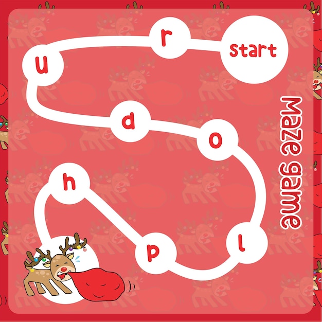 Maze game for children. Christmas worksheet. Educational printable sheet. Vector file.