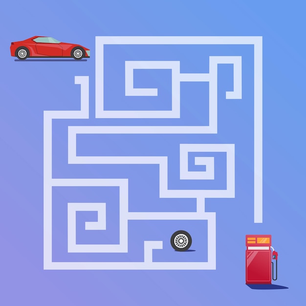 Maze game finds the car way to the gas station premium vector for kids education and collection