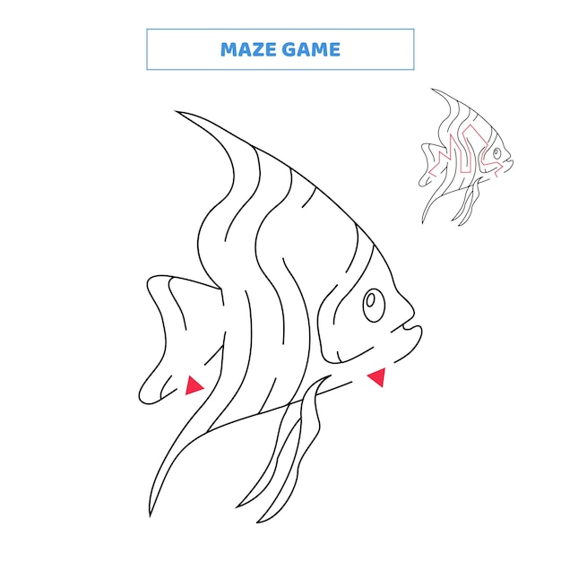 Maze game for kids Find your way out of the maze with cute fish Worksheet for children