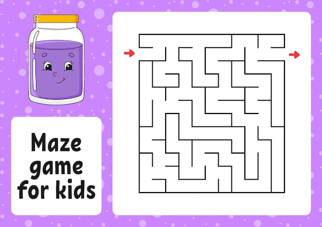 Maze game for kids Funny labyrinth Activity worksheet Puzzle for children cartoon style Logical conundrum