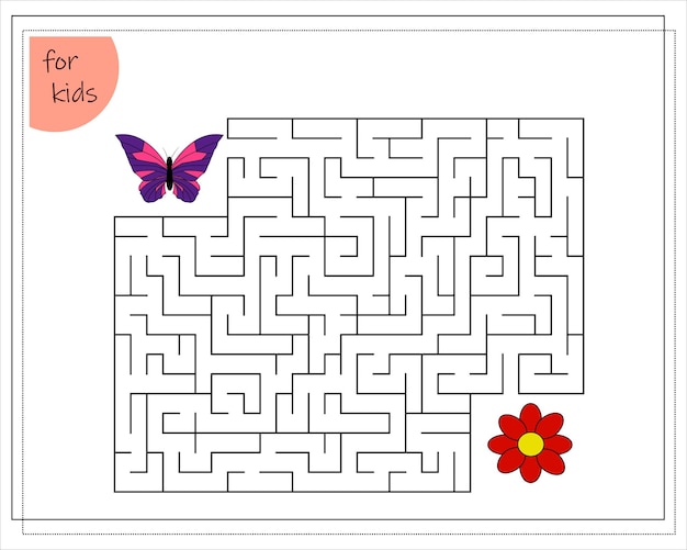Игра-лабиринт для детей: проведите бабочку через лабиринт к цветку