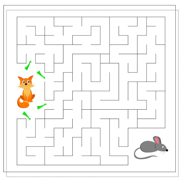 A maze game for kids guide the cat through the maze to the mouse