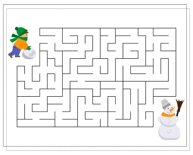 A maze game for kids help the child to go through the maze and make a snowman vector