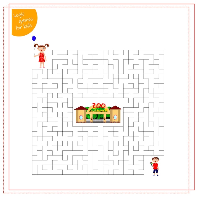 Un gioco di labirinti per bambini aiuta i bambini a passare attraverso il labirinto fino allo zoo