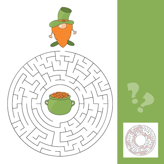 Maze game for kids help gnome leprechaun to find his way to the pot of gold