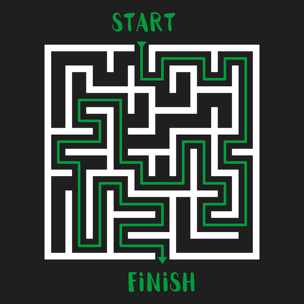 Maze Game Logo Labyrinth with Entry and Exit