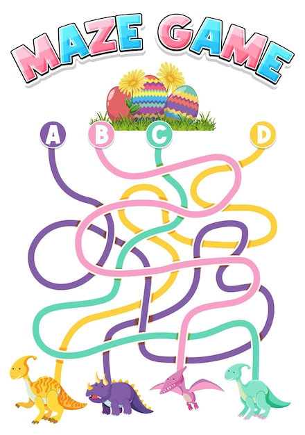Maze game template in dinosaur theme for kids