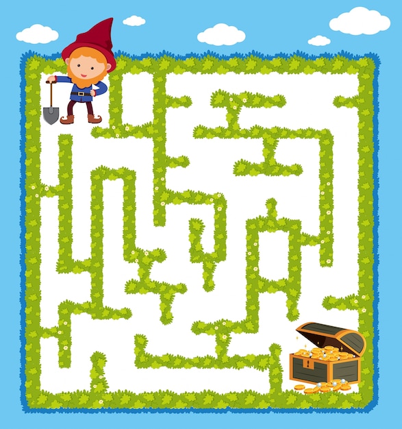 Maze game template with dwarf and sky background