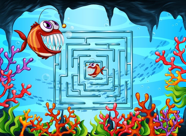 Maze game in the underwater theme template