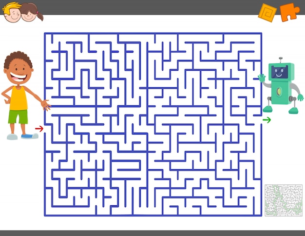 Maze game with cartoon boy and toy robot