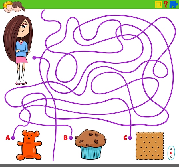 Maze game with girl and sweet food objects