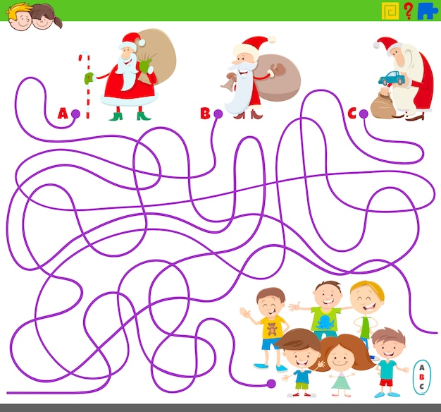 Maze game with santa claus and children