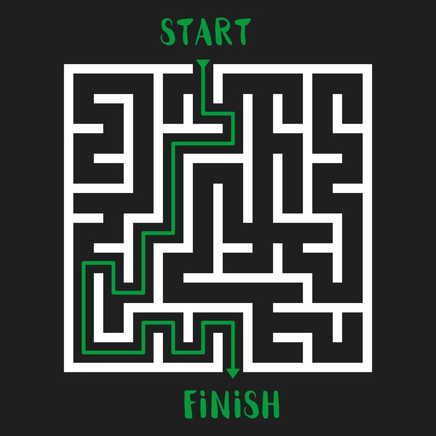 Maze game with solution labyrinth with entry and exit vector illustration